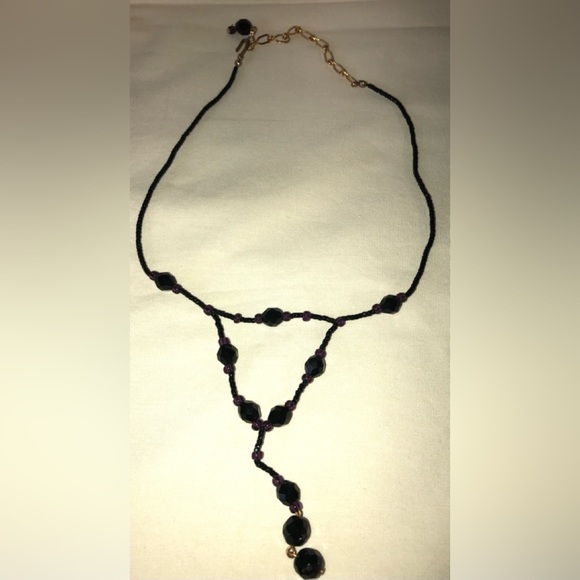 Handcrafted Black & Purple Crystal Bead 18” Necklace - Picture 3 of 14